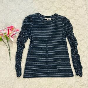 LOFT Navy Long Sleeve Shirt, Cinched Sleeves